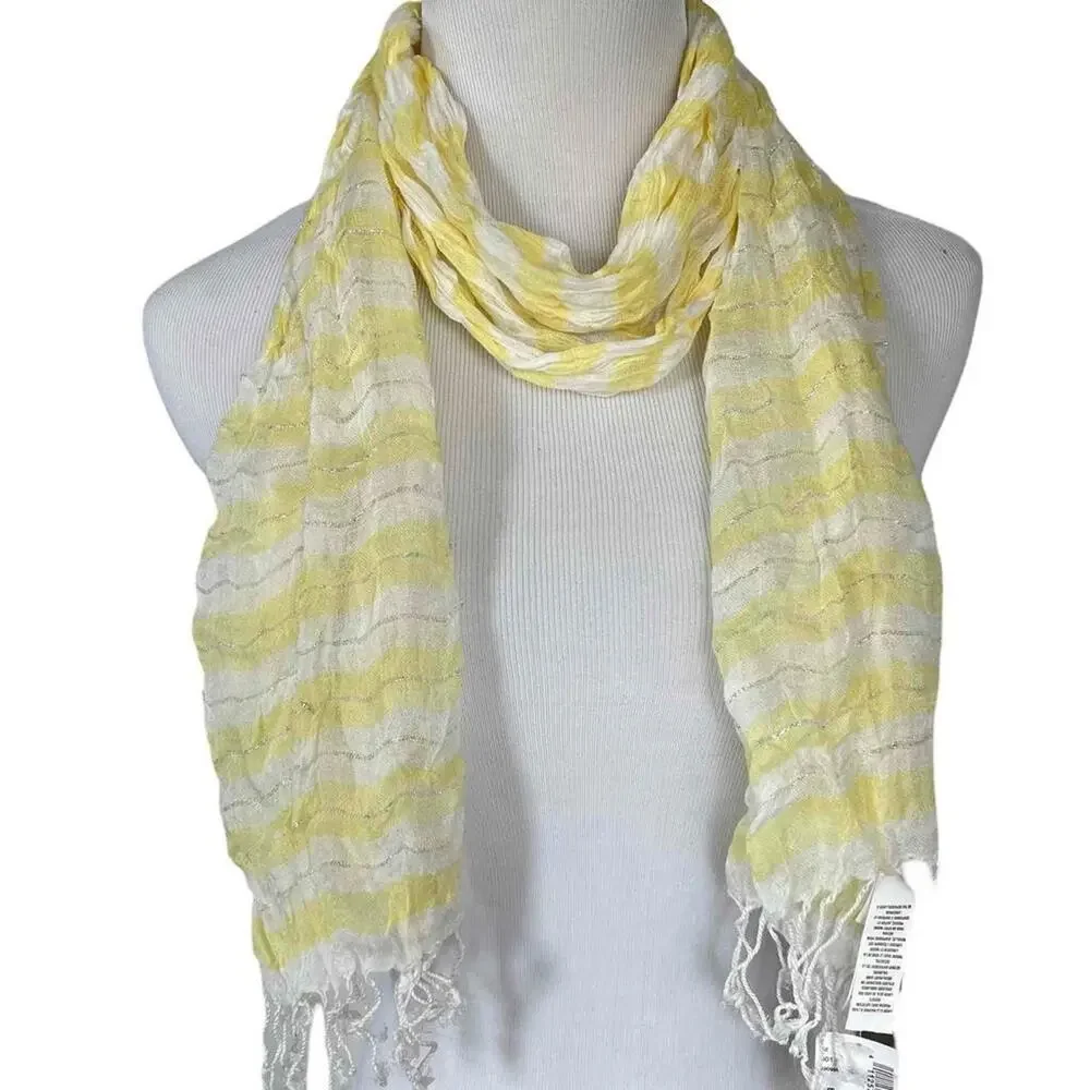 NEW NWT Girls OS Children's Place Yellow White Silver Tinsel Stripe Fringe Scarf